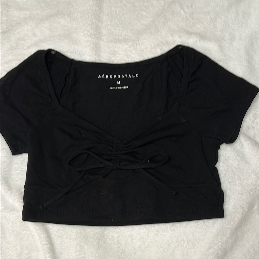 Aeropostale Black Crop Tie Front Blouse